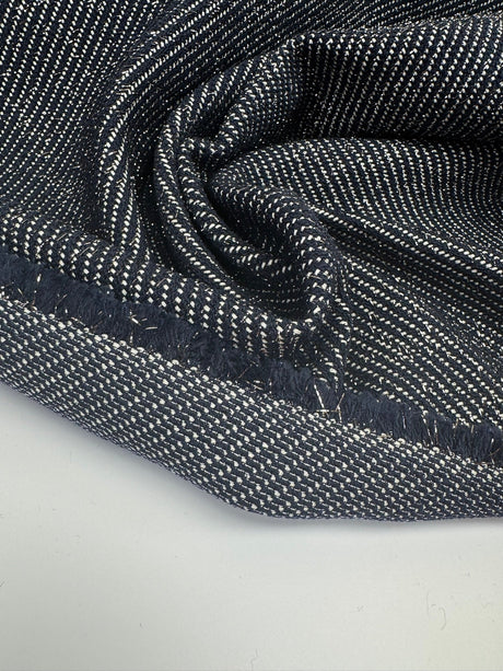 Cotton Lurex Tweed Striped Blue White