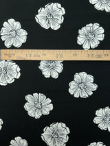 Viscose Printed Floral Fabric Black White
