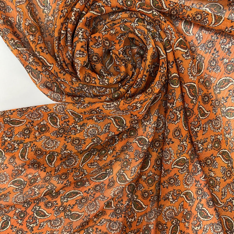 Polyester Chiffon Paisley Print Beige-Orange