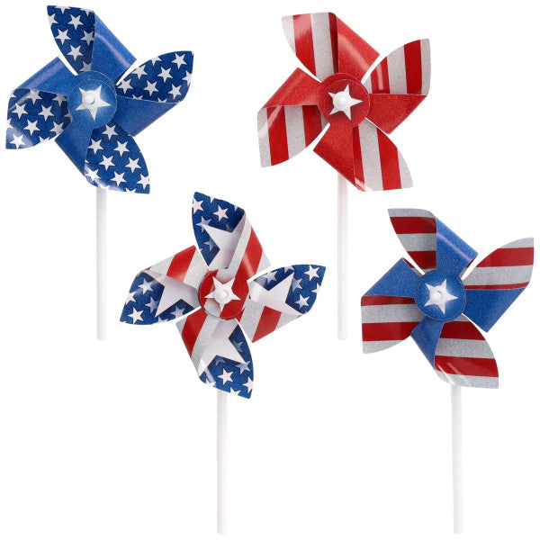 Red, White and Blue Pinwheel USA - 12 count cupcake and cake toppers