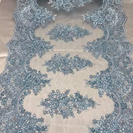 VT-14 Sequin Lace Fabric - Embroidered Mesh, Scalloped Edge, 20.08" Width