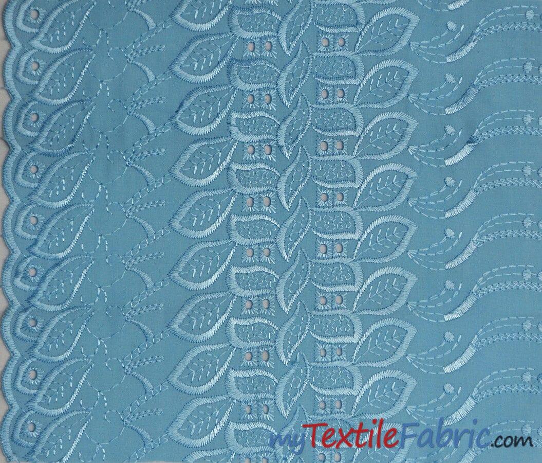Polyester Cotton Eyelet Embroidery Fabric - One Side Scallop, 45" Wide, Multiple Colors (1 Yard)