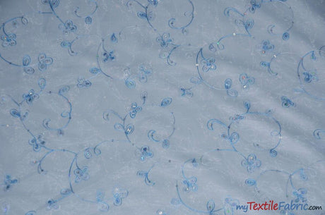 Dahlia Organza Embroidery Polyester Fabric - Embroidered Floral Sheer With Sequins Embellishment, 54" Width (1 Yard)