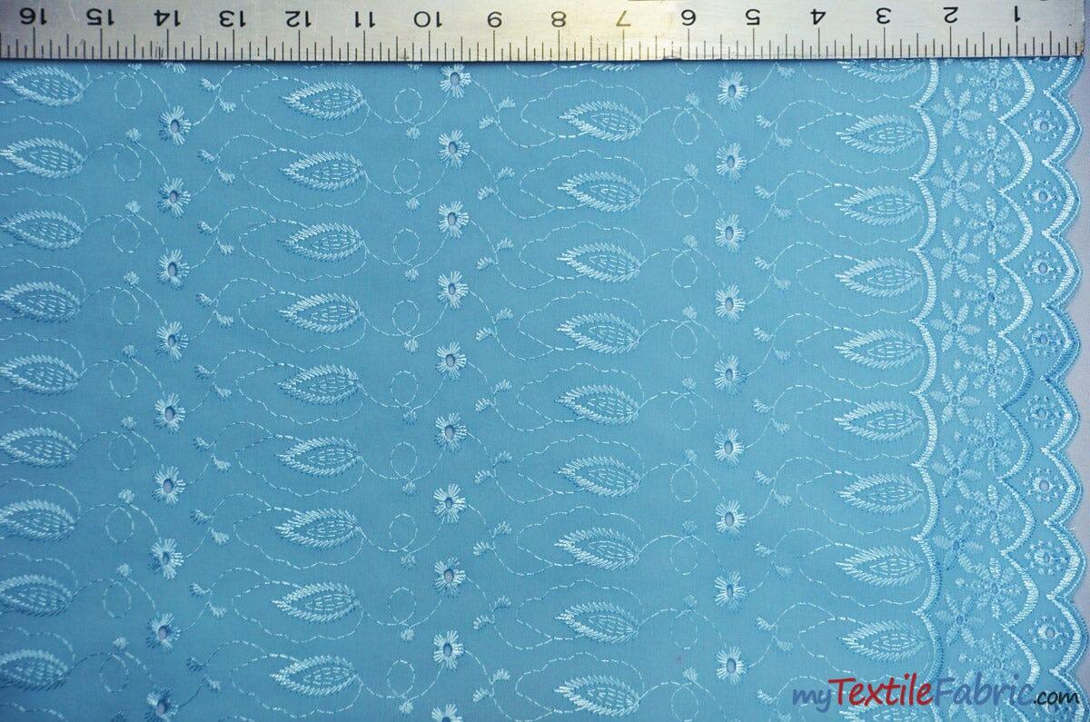 Polyester Cotton Eyelet Embroidery Fabric - Double Sided Border, 45" Wide, Multiple Colors (1 Yard)