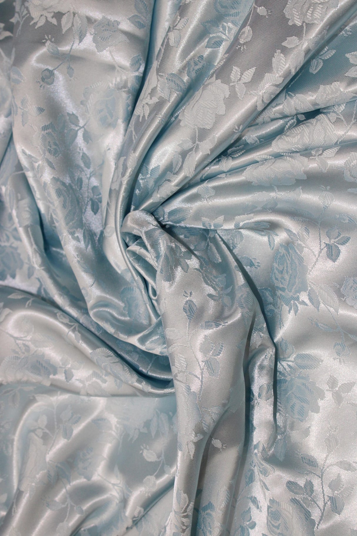 Lt. Blue Polyester Jacquard Satin Fabric - Baby Blue, Reversible, 58"-60" Width (1 Yard)