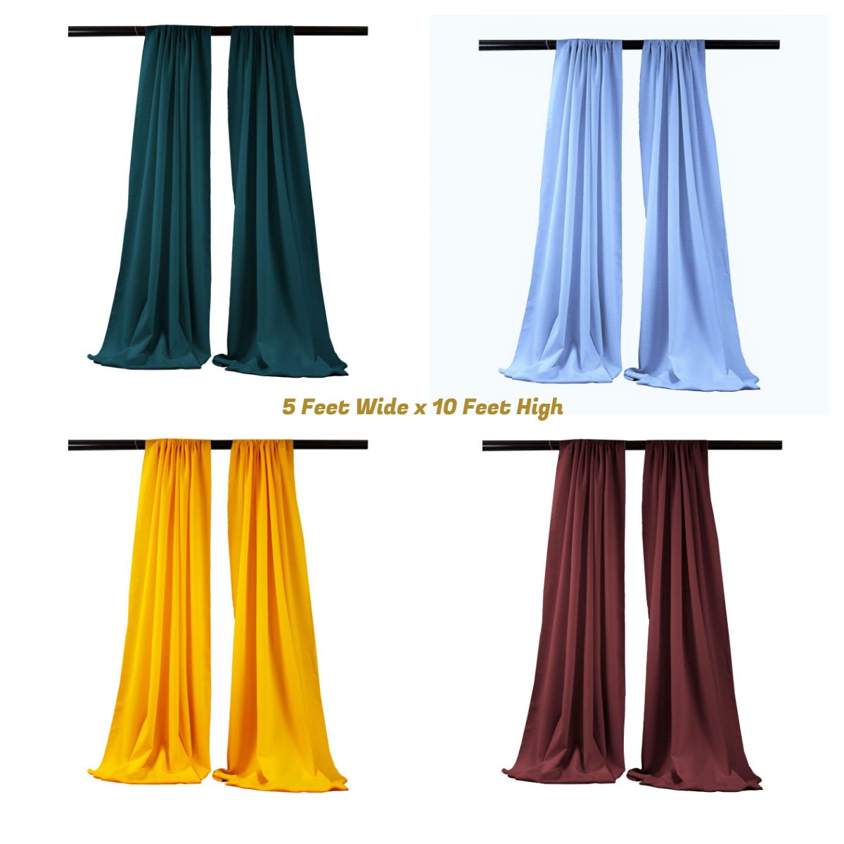 Backdrop Drape Curtain Polyester Poplin Fabric - Seamless, 5 Feet Wide X 10 Feet High, 1 Set