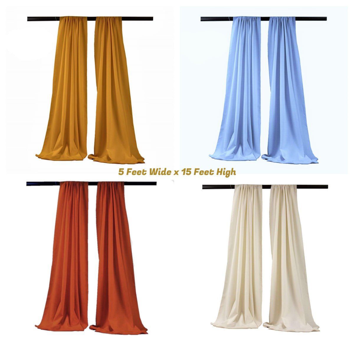 Backdrop Drape Curtain Polyester Poplin Fabric - Seamless, 5 Feet Wide X 15 Feet High (1 Set)