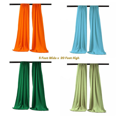 Backdrop Drape Curtain Polyester Poplin Fabric - Seamless, 5 Feet Wide X 20 Feet High, Color Options (1 Set)