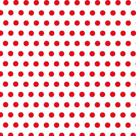 1″ One Inch Red Polka Dot on White Poly Cotton Fabric,