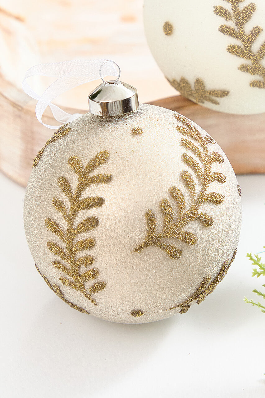 5" Gold Glitter Leaf Glass Ornament
