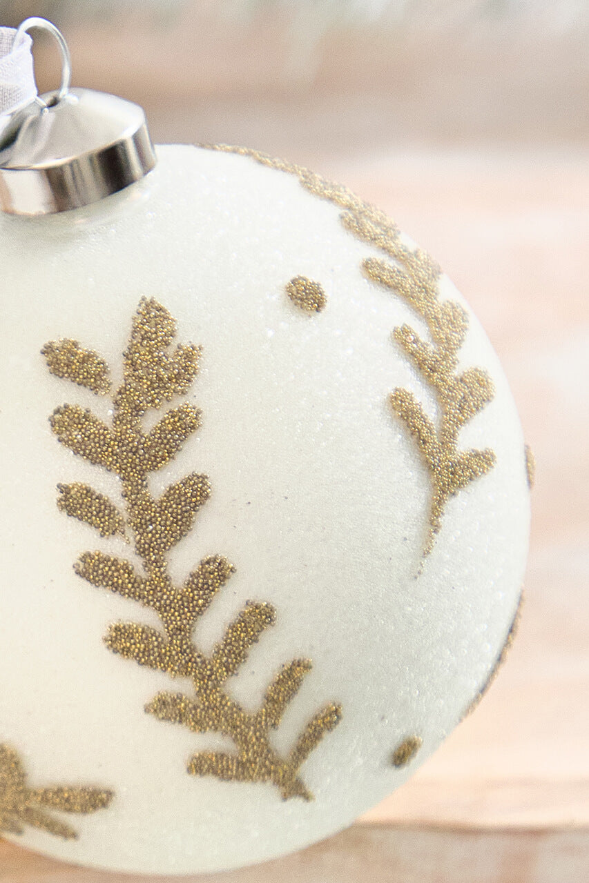 5" Gold Glitter Leaf Glass Ornament