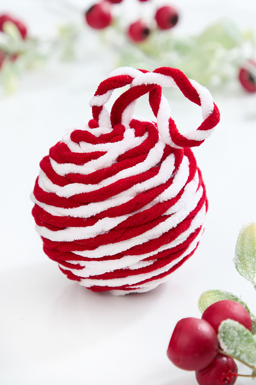 4" Red & White Plush Ball Ornament