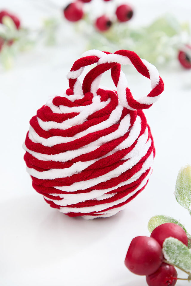 4" Red & White Plush Ball Ornament