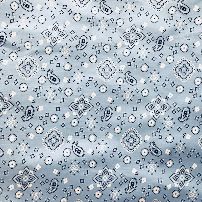 Paisley Bandanna Baby Blue Poly Cotton Fabric - Baby Blue Paisley Print, 59/60" Width (1 Yard)