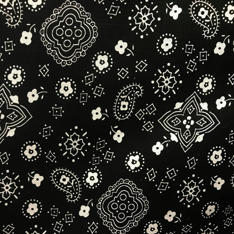 Paisley Bandanna Black Polyester Cotton Fabric - Black Paisley Bandanna Print, 59/60" Width (1 Yard)