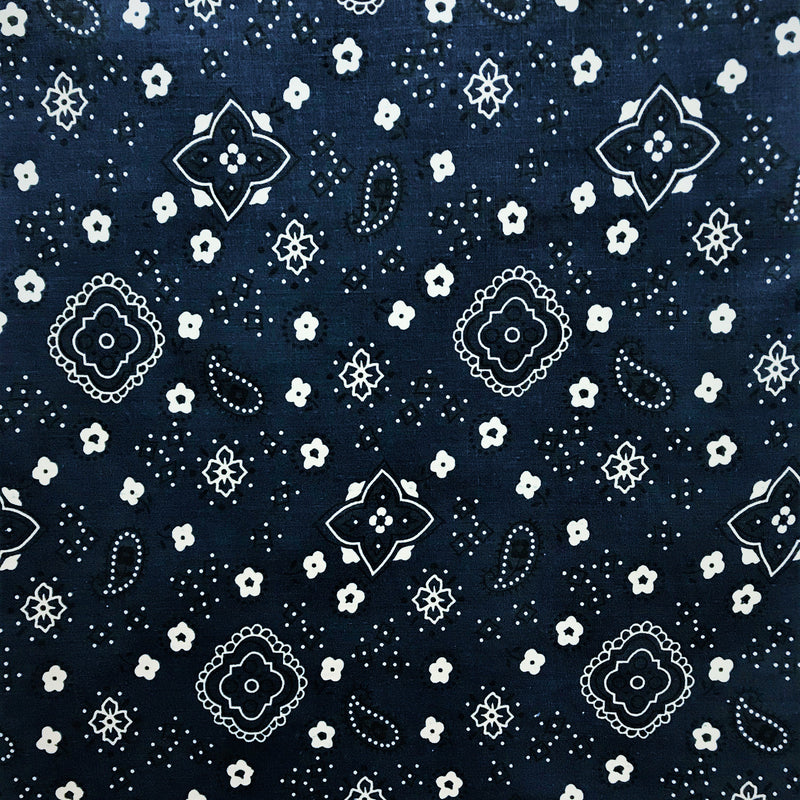 1 Yard Classic Navy Blue Paisley Bandana Print Fabric Poly Cotton 59/60 Inch