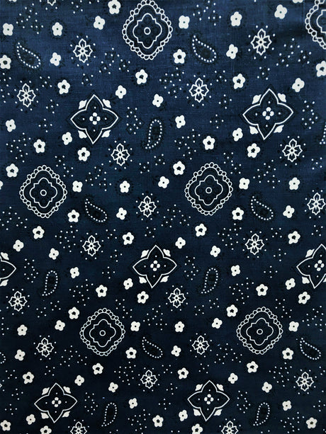 Paisley Bandanna Navy Poly Cotton Fabric - Navy Paisley Bandanna Print, 59/60" Width (1 Yard)
