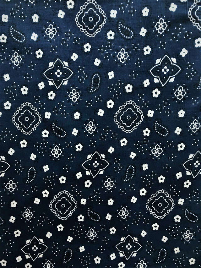 Paisley Bandanna Navy Poly Cotton Fabric - Navy Paisley Bandanna Print, 59/60" Width (1 Yard)