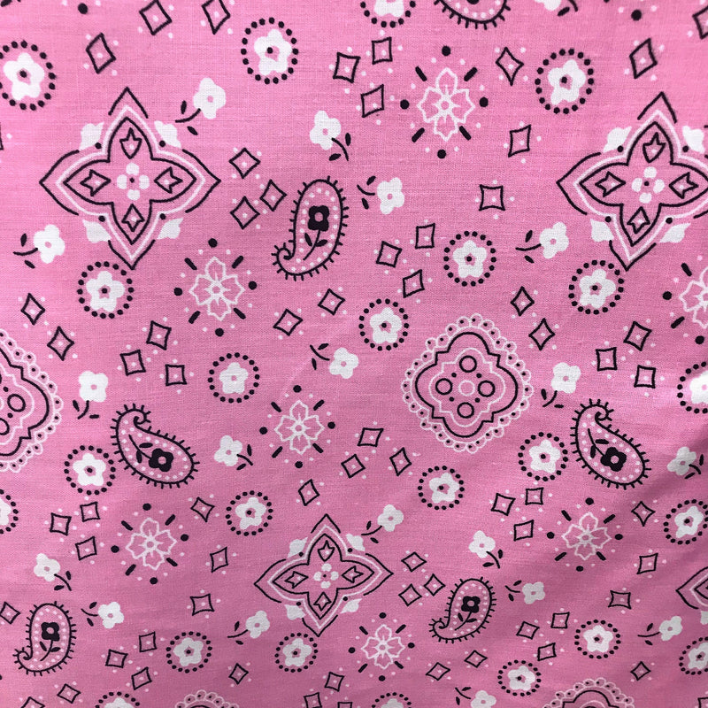 Paisley Bandanna Pink Poly Cotton Fabric - Pink Paisley Print, 59/60" Width (1 Yard)