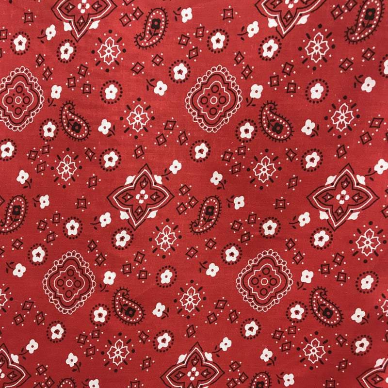 Paisley Bandanna Red Polyester Cotton Fabric - Red Paisley Bandanna Print, 59/60" Width (1 Yard)