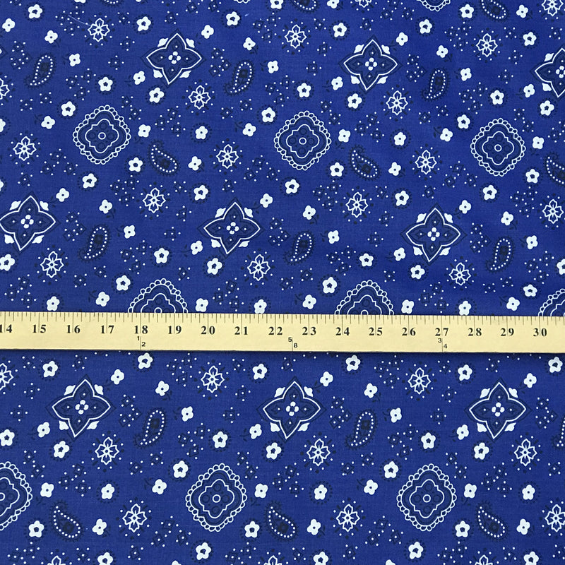 Paisley Bandanna Royal Poly Cotton Fabric - Royal Paisley Print, 59/60" Width (1 Yard)