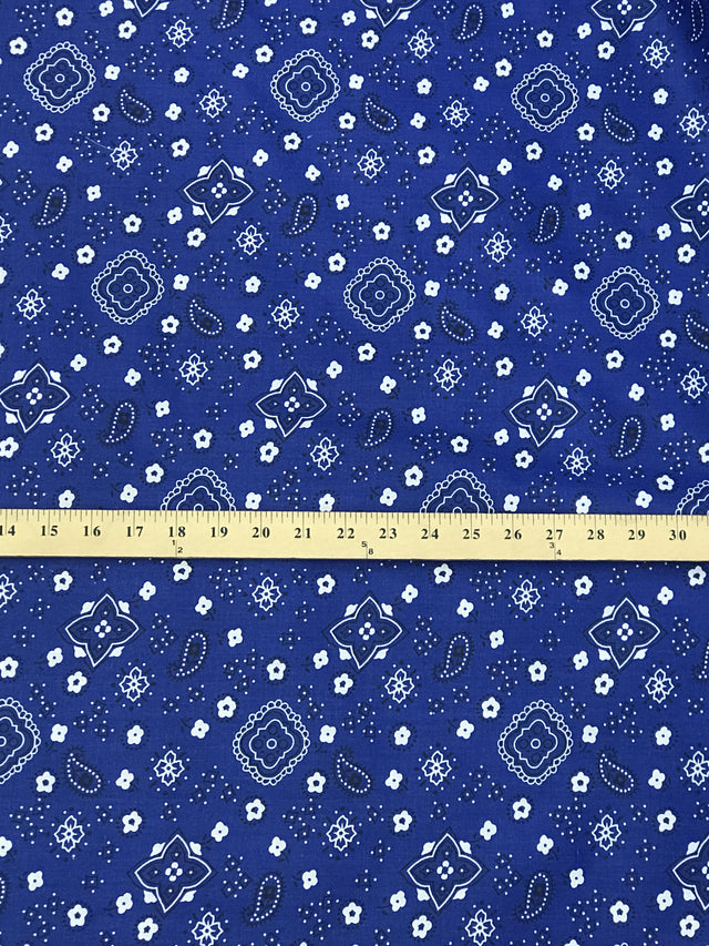 Paisley Bandanna Royal Poly Cotton Fabric - Royal Paisley Print, 59/60" Width (1 Yard)