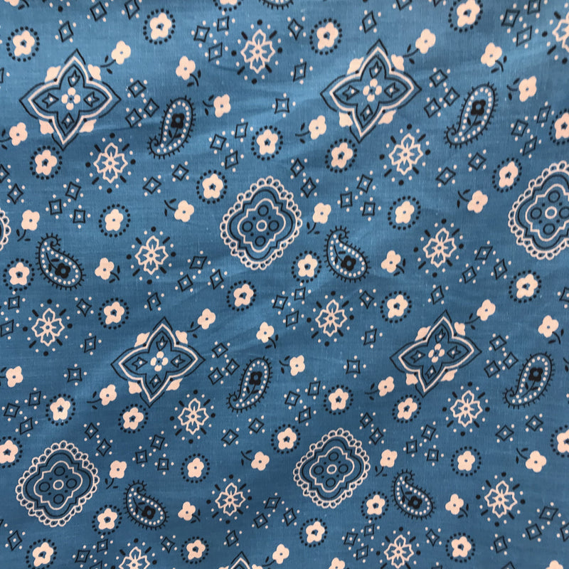 1 Yard Turquoise Paisley Print Poly Cotton Fabric 59/60 Inch Wide