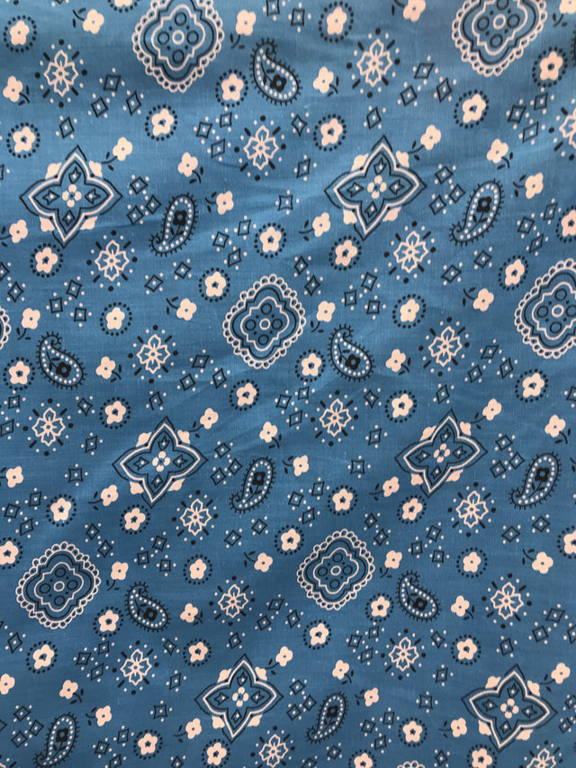 Paisley Bandanna Turquoise Poly Cotton Fabric - Turquoise Paisley Print, 59/60" Width (1 Yard)