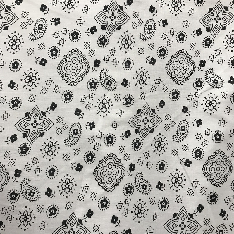 Paisley Bandanna White Poly Cotton Fabric - White Paisley Bandanna, 59/60" Width (1 Yard)