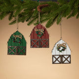 6" Wood & Metal Holiday Barn Ornaments