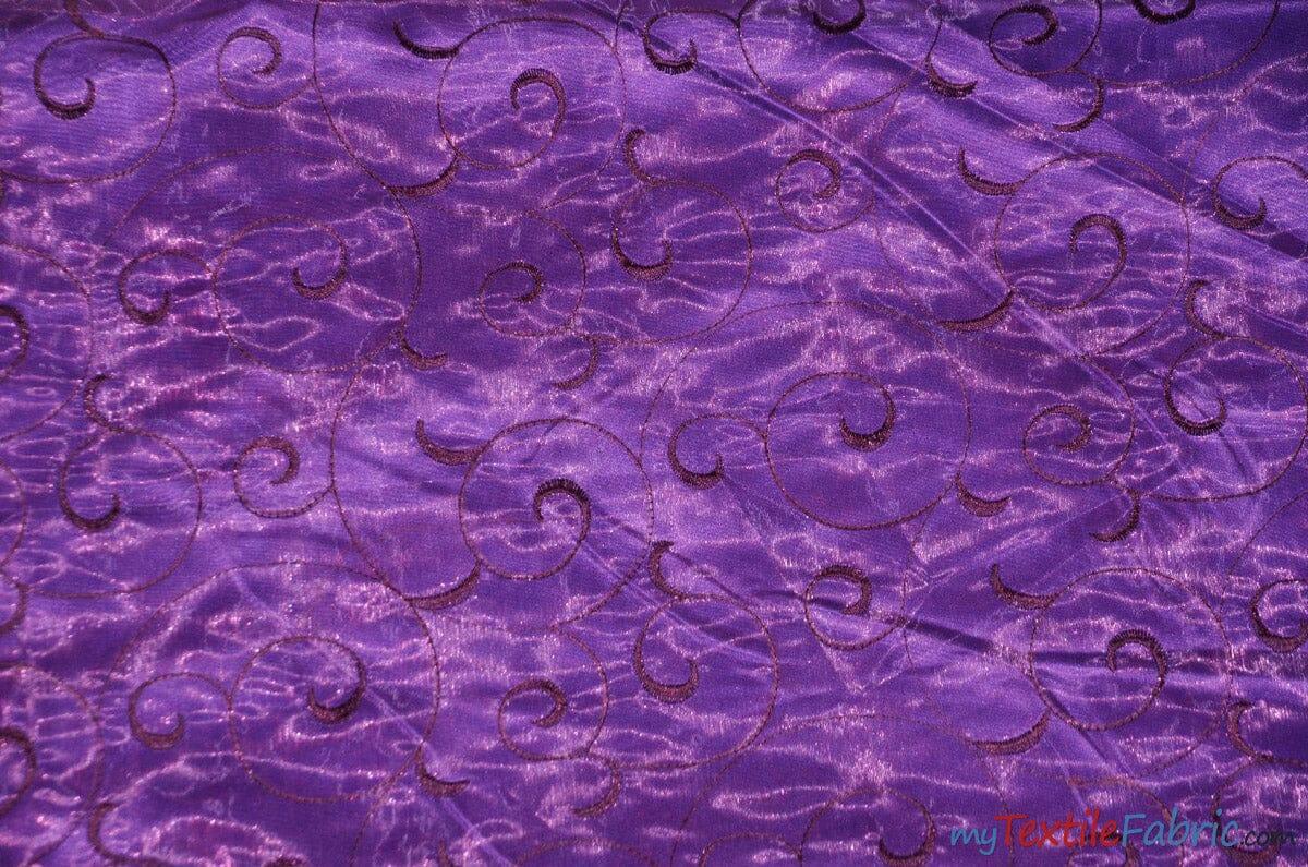 Swirl Organza Polyester Fabric - Embroidered Swirl Sheer, 52/54" Width, Multiple Colors (1 Yard)