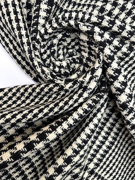Wool Tweed Checked Black White