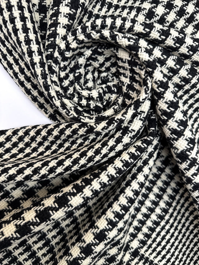 Wool Tweed Checked Black White