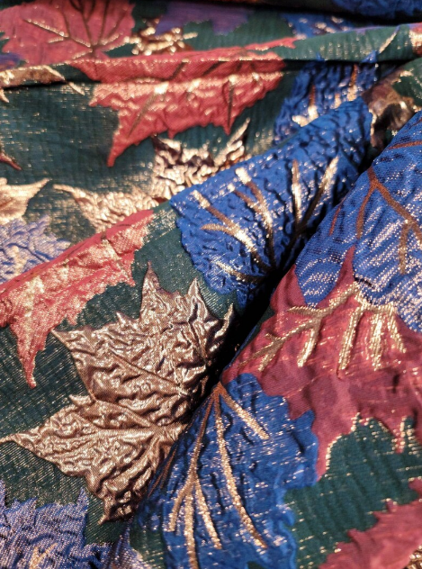 Brocade Jacquard Gold Metallic Maple Leaves
