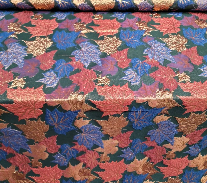 Brocade Jacquard Gold Metallic Maple Leaves