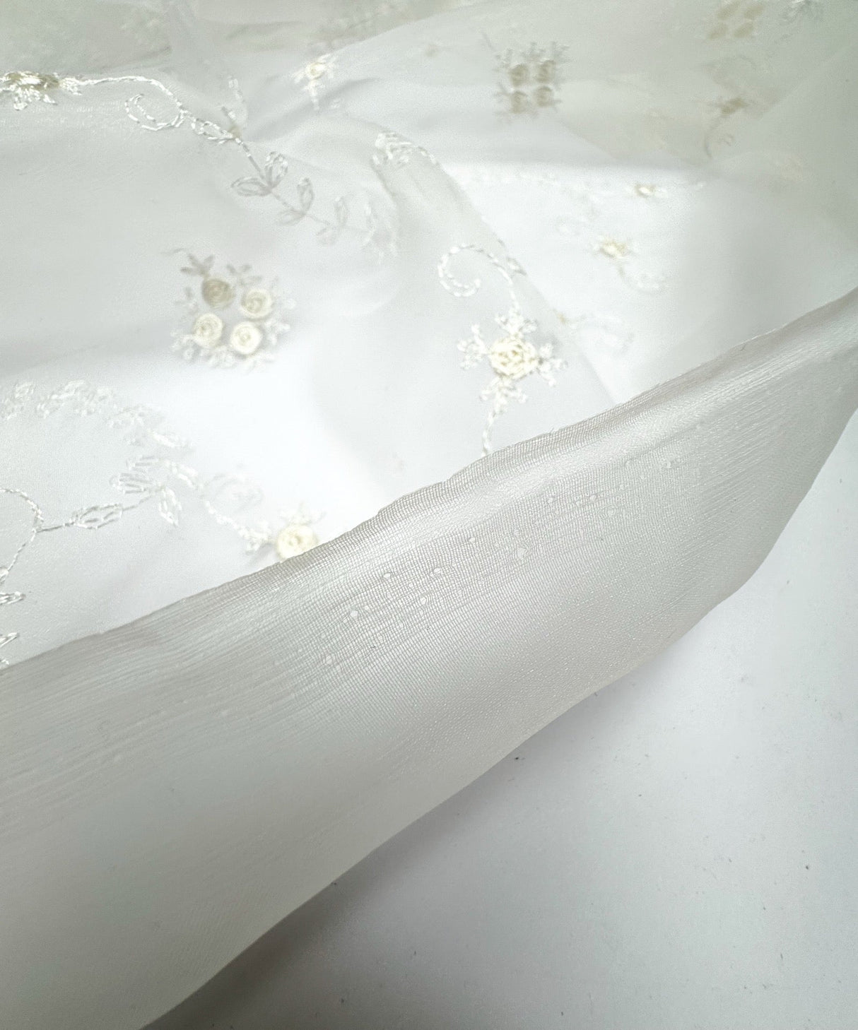 Polyamide Viscose Organza White Floral Embroidery