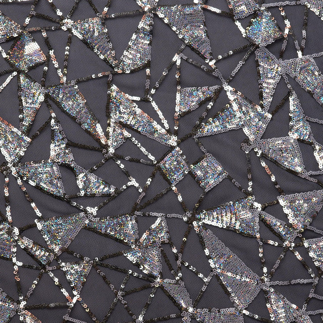 Stretch Mesh Sequin Fabric Black Silver