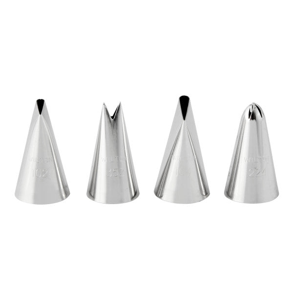 191007443 Wilton Standard Flower Piping Tip Set, 4-Count (Tips # 102, 104, 224, 352)