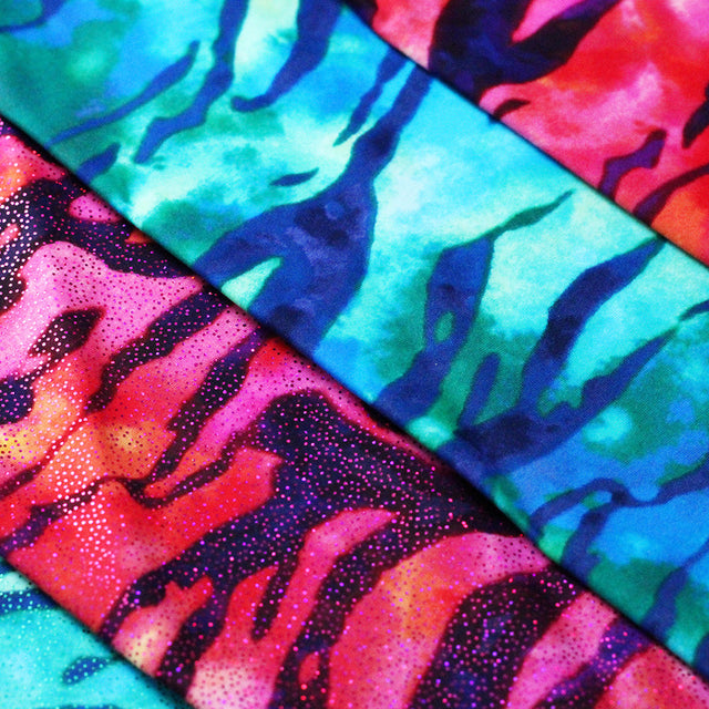 Beach Tiger Nylon Spandex Fabric - Blue Green, Pink, With Or Without Foil, Tiger Animal Print, 58/60" Width (1 Yard)