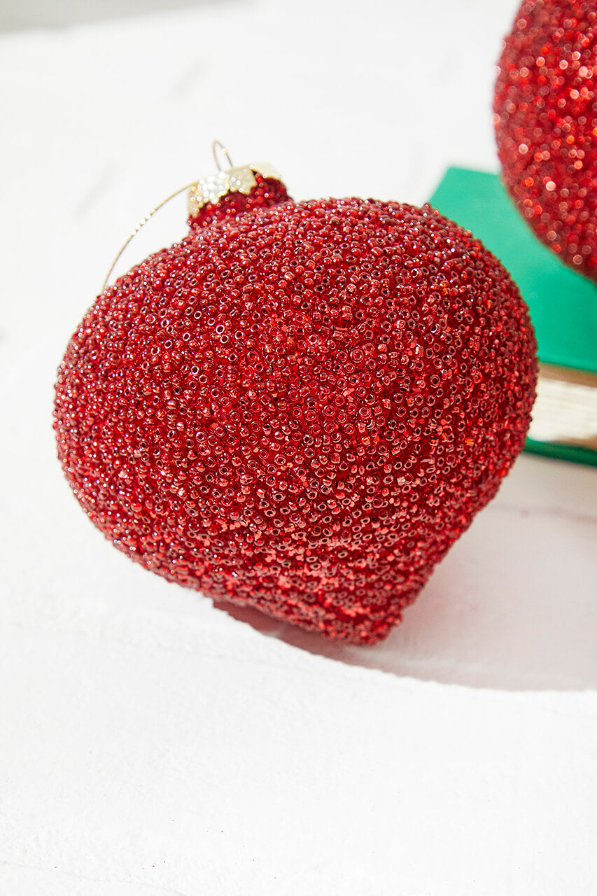 6" Beaded Red Glass Ornament