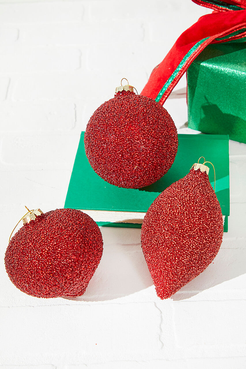 6" Beaded Red Glass Ornament