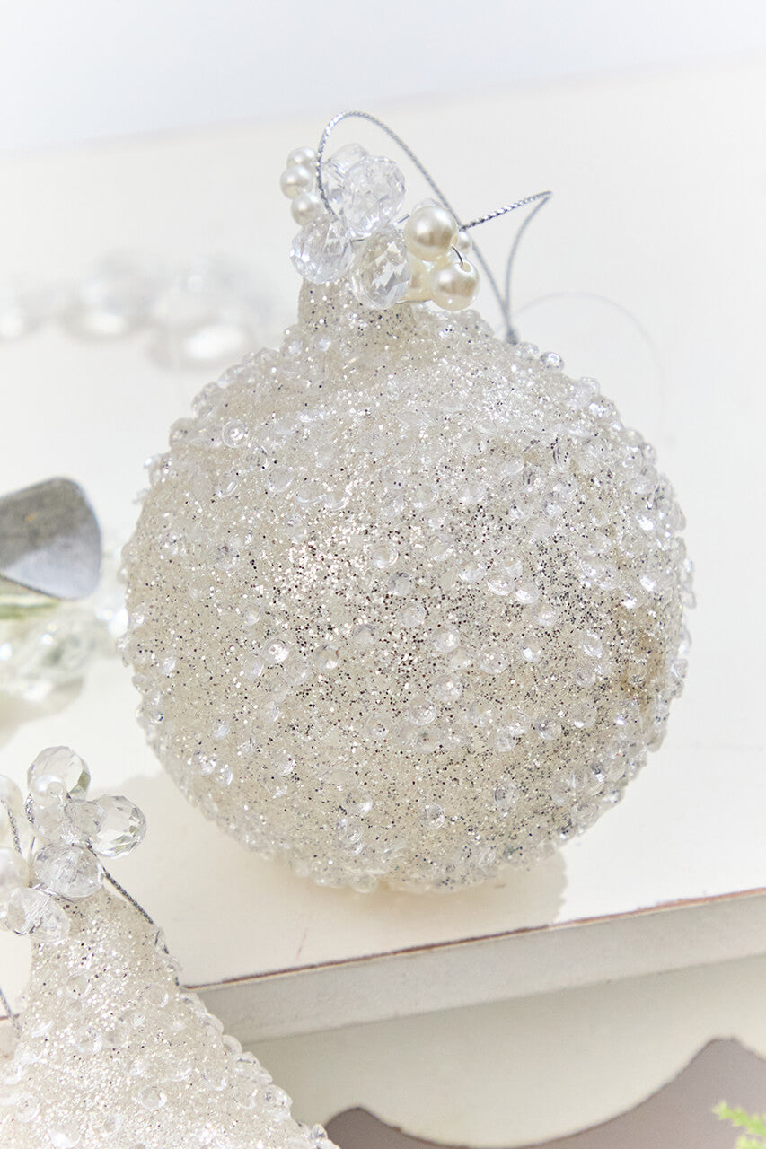 4" - 6" White Beaded Glass Ornament