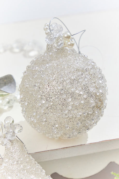 4" - 6" White Beaded Glass Ornament