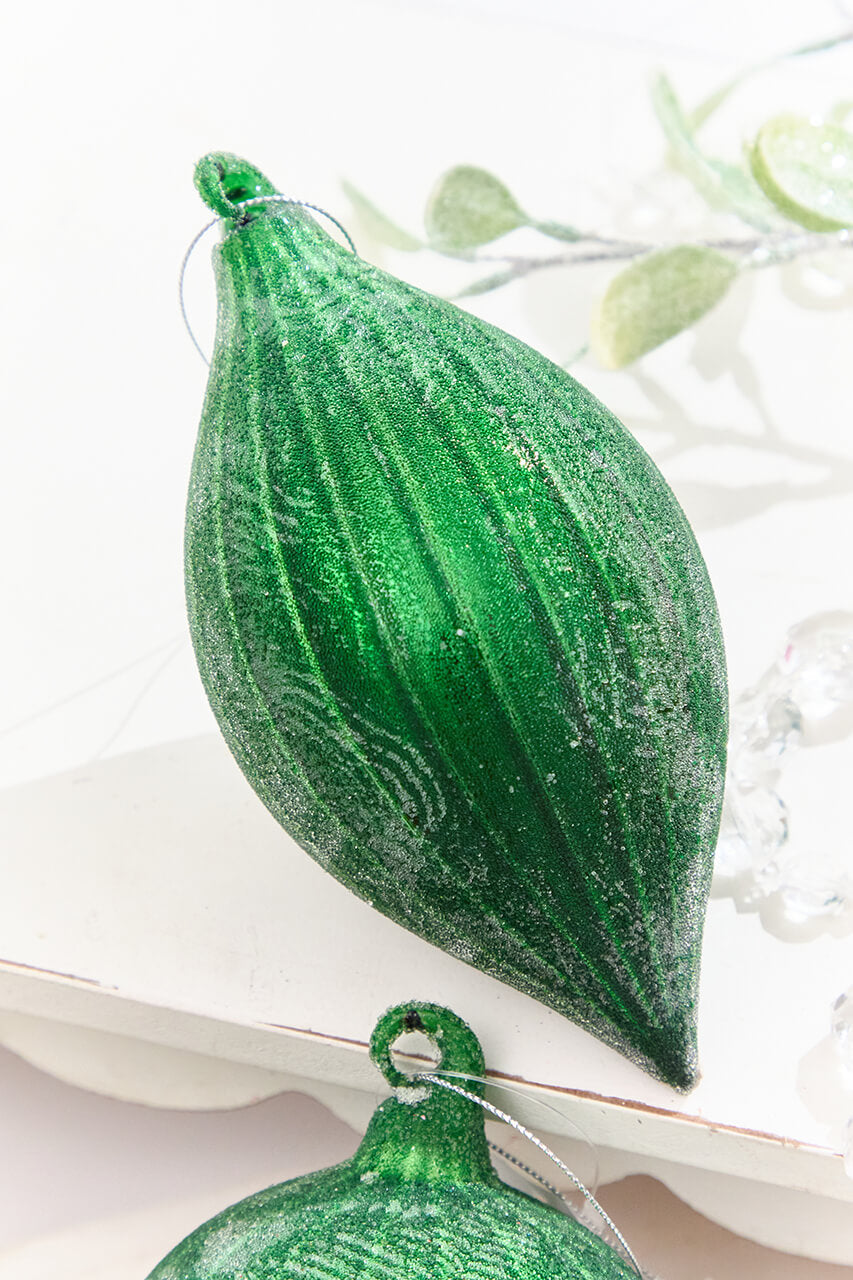 4" - 6.5" Frosted Green Glass Ornament