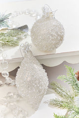 4" - 6" White Beaded Glass Ornament