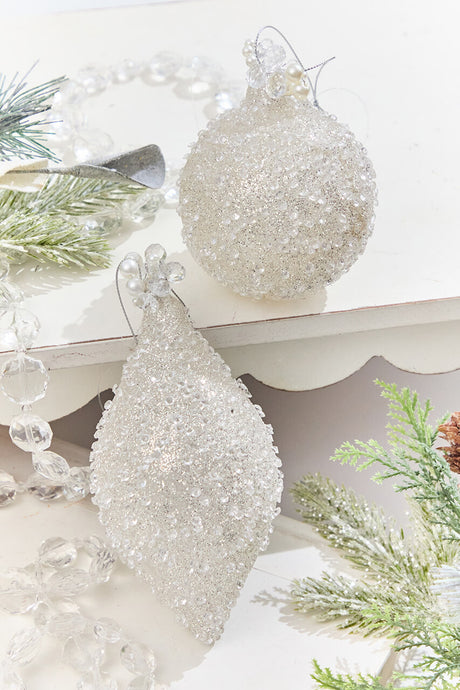 4" - 6" White Beaded Glass Ornament