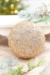 6" Champagne Sequin Glitter Ball Ornament