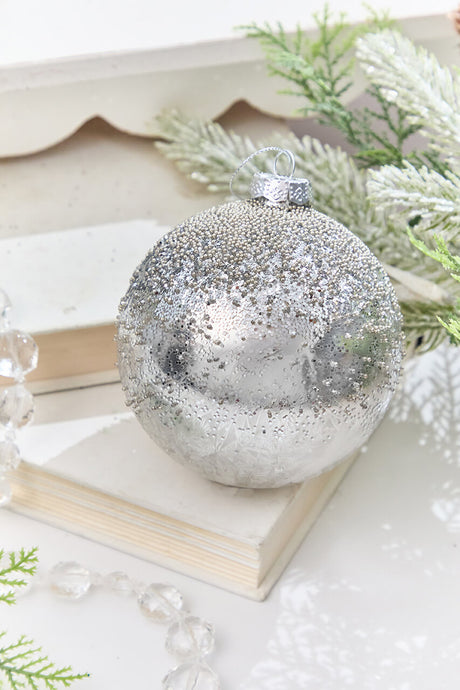 4" - 4.5" Silver Beaded Glass Ornament