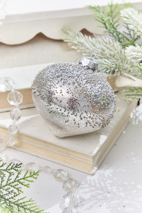 4" - 4.5" Silver Beaded Glass Ornament