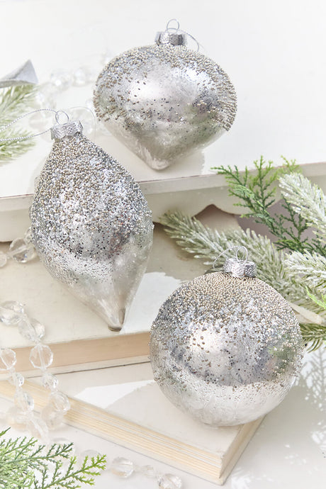 4" - 4.5" Silver Beaded Glass Ornament